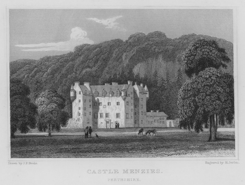 Castle Menzies, Perthshire (rytina) od Thomas Hosmer Shepherd
