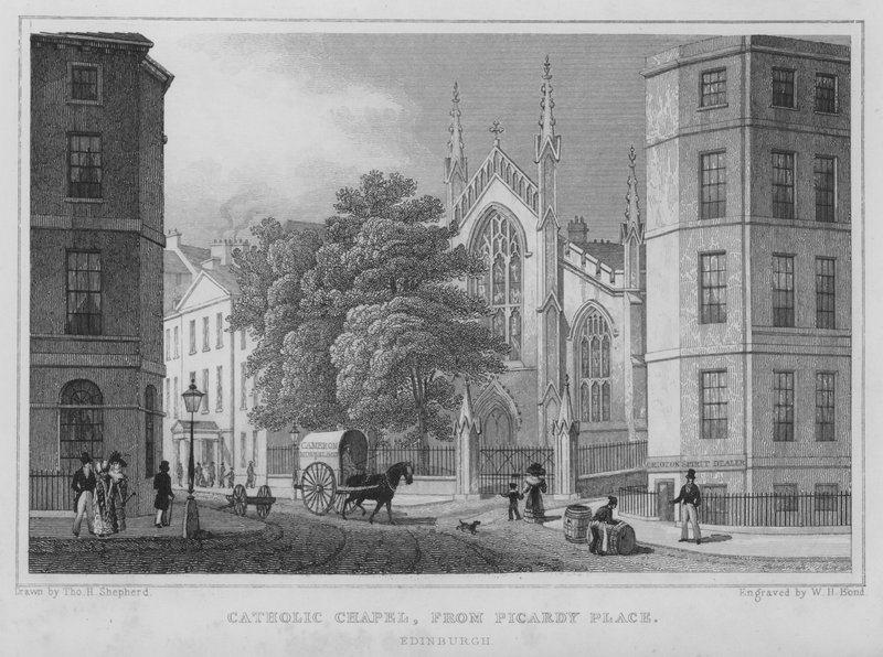 Katolická kaple, z Picardy Place, Edinburgh (rytina) od Thomas Hosmer Shepherd