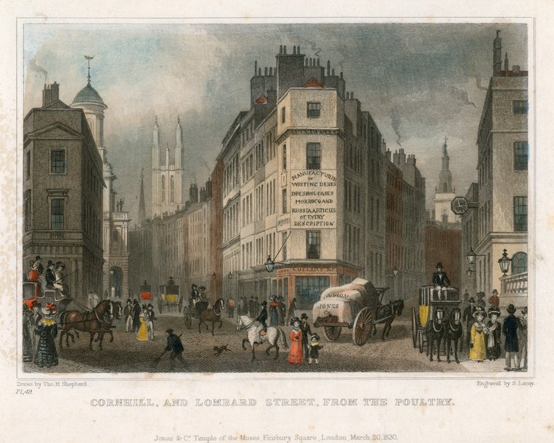 Cornhill a Lombard Street, Londýn, z Poultry od Thomas Hosmer Shepherd