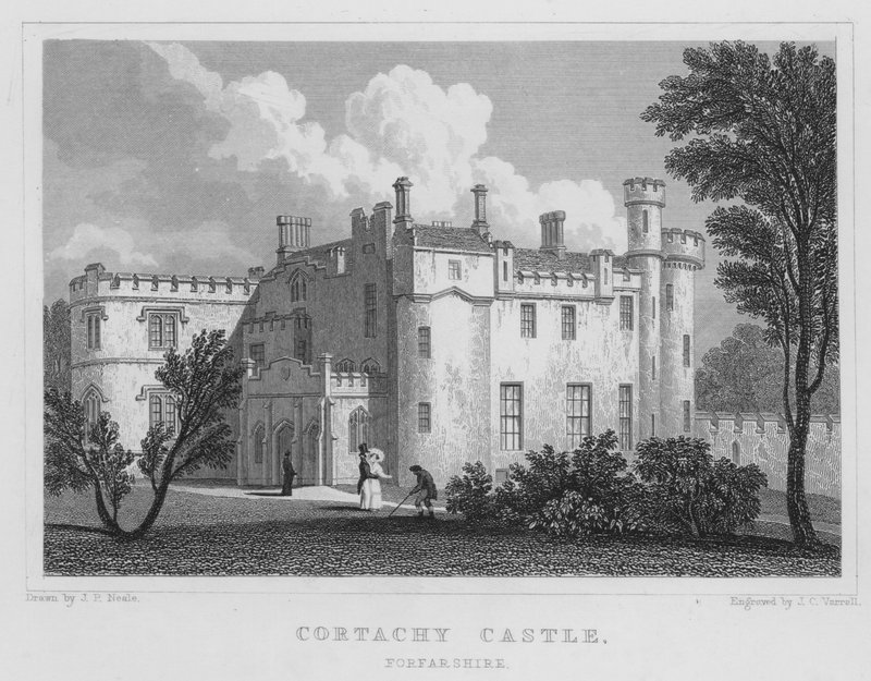 Hrad Cortachy, Forfarshire (rytina) od Thomas Hosmer Shepherd