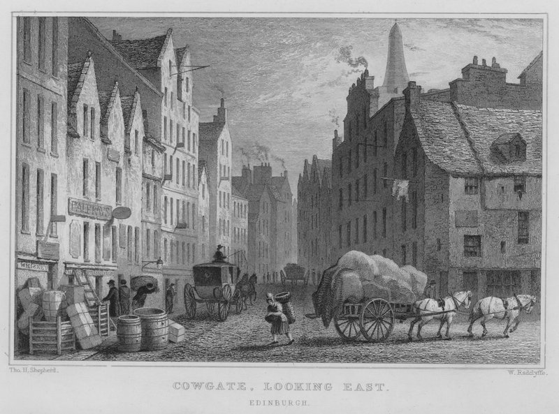 Cowgate, při pohledu na východ, Edinburgh (rytina) od Thomas Hosmer Shepherd