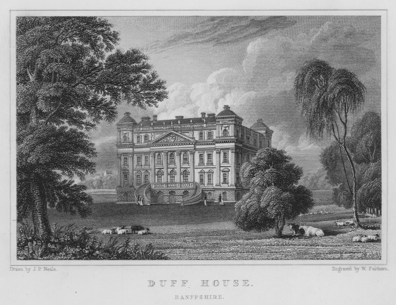 Duff House, Banffshire (rytina) od Thomas Hosmer Shepherd
