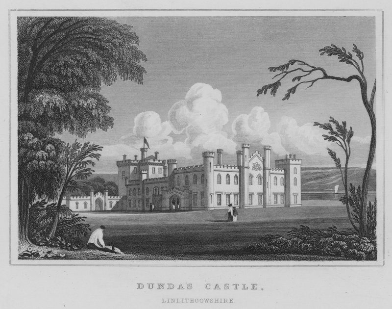 Dundas Castle, Linlithgowshire (rytina) od Thomas Hosmer Shepherd