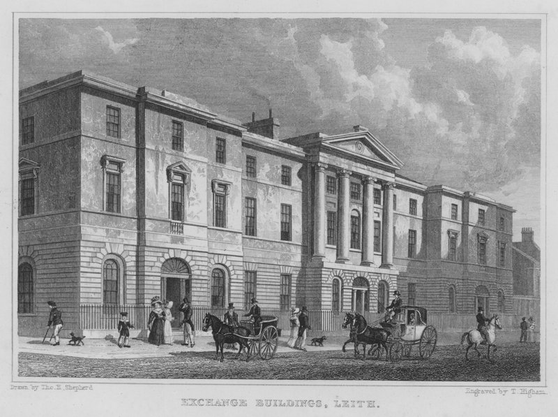 Burzovní budovy, Leith (rytina) od Thomas Hosmer Shepherd