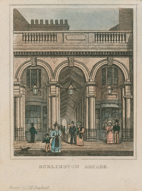 Vnější pohled na Burlington Arcade od Thomas Hosmer Shepherd