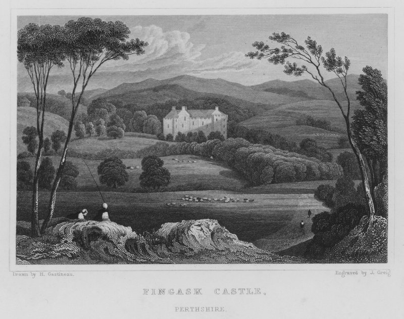 Hrad Fingask, Perthshire (rytina) od Thomas Hosmer Shepherd