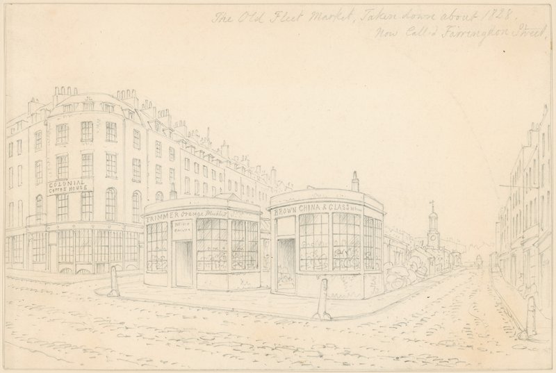 Fleet Market z mostu Holborn Bridge (nyní odstraněn) od Thomas Hosmer Shepherd
