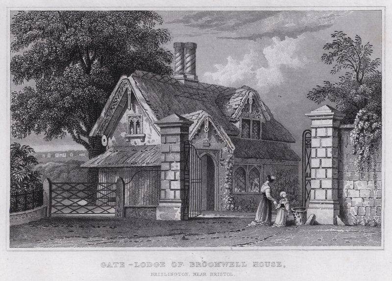 Gate-Lodge of Broomwell House, Brislington, poblíž Bristolu (rytina) od Thomas Hosmer Shepherd