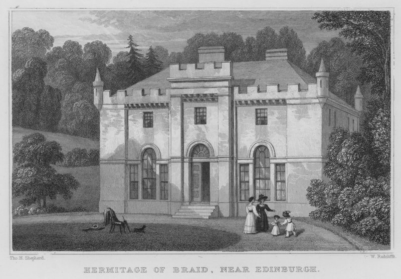 Ermitáž Braid, poblíž Edinburghu (rytina) od Thomas Hosmer Shepherd
