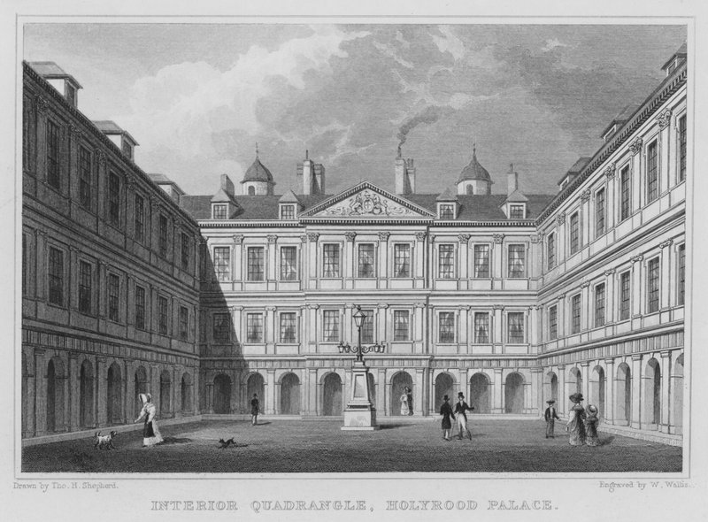 Interiér čtyřúhelník, palác Holyrood (rytina) od Thomas Hosmer Shepherd