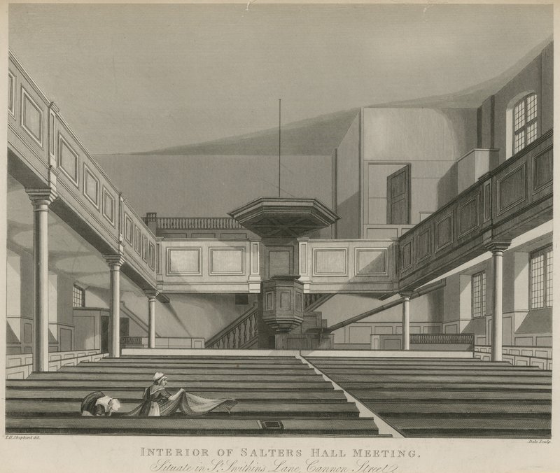 Interiér Salters Hall Meeting, který se nachází v St Swithins Lane, Cannon Street, Londýn od Thomas Hosmer Shepherd