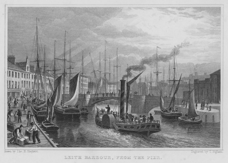 Leith Harbour, z mola (rytina) od Thomas Hosmer Shepherd