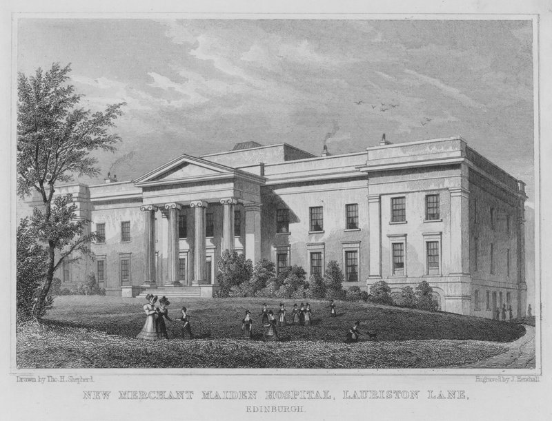 New Merchant Maiden Hospital, Lauriston Lane, Edinburgh (rytina) od Thomas Hosmer Shepherd