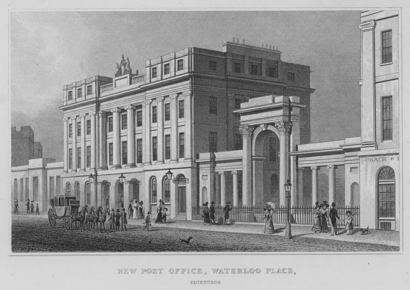 New Post Office, Waterloo Place, Edinburgh (rytina) od Thomas Hosmer Shepherd