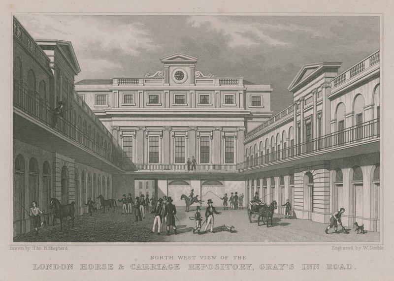 Severozápadní pohled na London Horse and Carriage Repository, Gray