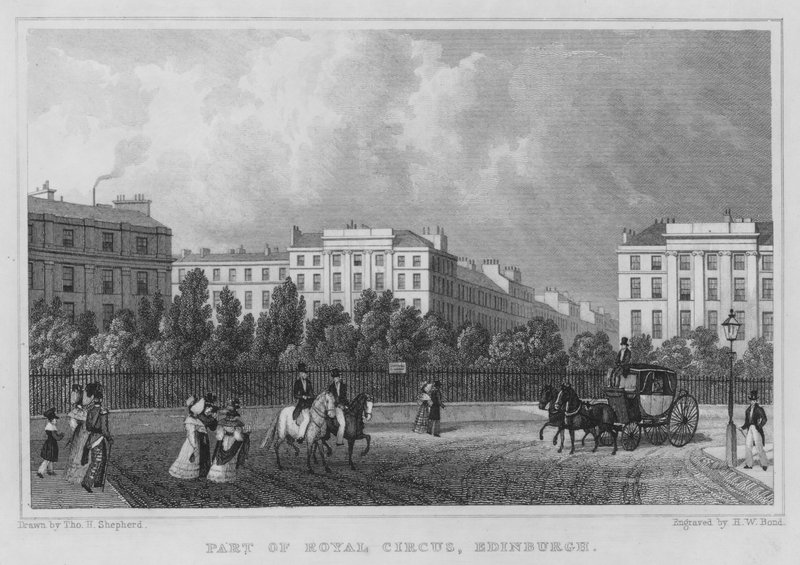 Část Royal Circus, Edinburgh (rytina) od Thomas Hosmer Shepherd