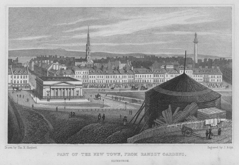 Část Nového Města, z Ramsey Gardens, Edinburgh (rytina) od Thomas Hosmer Shepherd