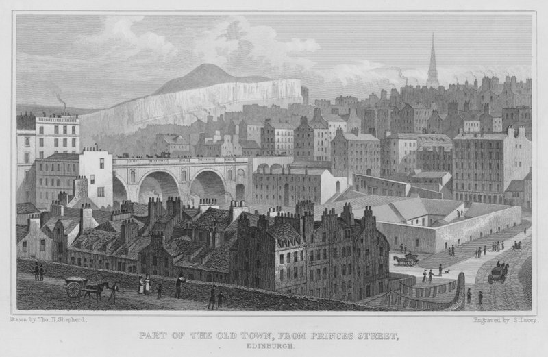 Část Starého Města, z Princes Street, Edinburgh (rytina) od Thomas Hosmer Shepherd