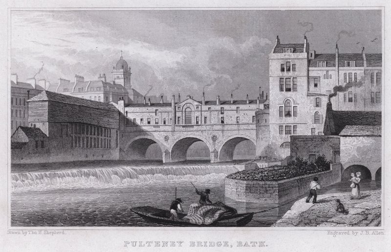 Pulteney Bridge, Bath (rytina) od Thomas Hosmer Shepherd