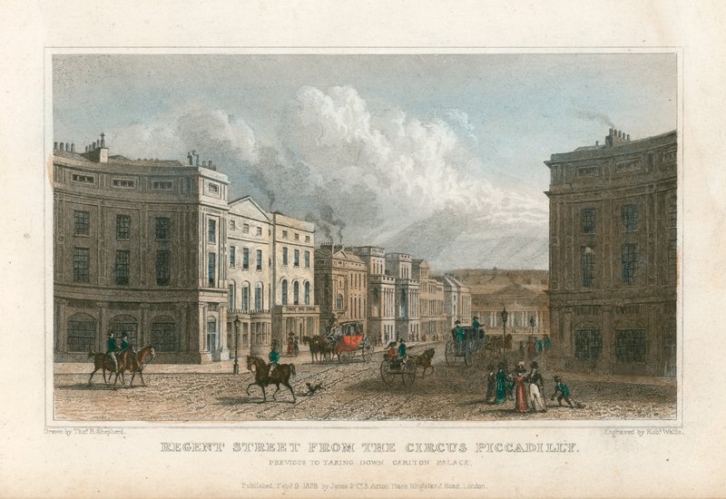 Regent Street z Circus Piccadilly v Londýně od Thomas Hosmer Shepherd