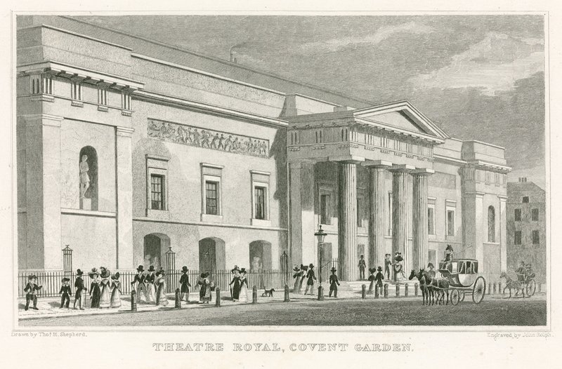 Královské divadlo, Covent Garden; od Thomas Hosmer Shepherd