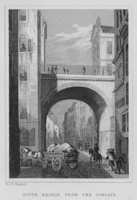 South Bridge, od Cowgate (rytina) od Thomas Hosmer Shepherd
