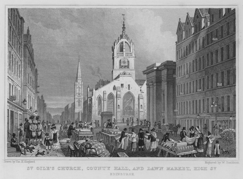 Kostel St Giles, County Hall a Lawn Market, High Street, Edinburgh (rytina) od Thomas Hosmer Shepherd
