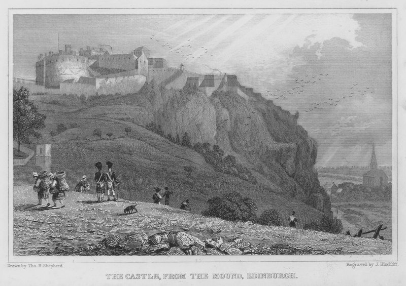 Hrad, z Mound, Edinburgh (rytina) od Thomas Hosmer Shepherd