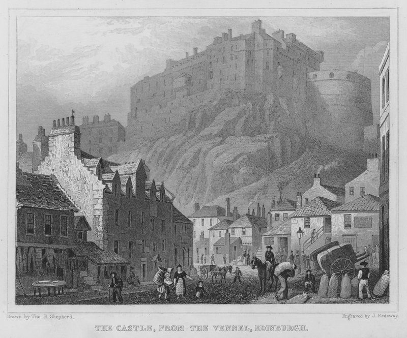 Hrad, z Vennel, Edinburgh (rytina) od Thomas Hosmer Shepherd