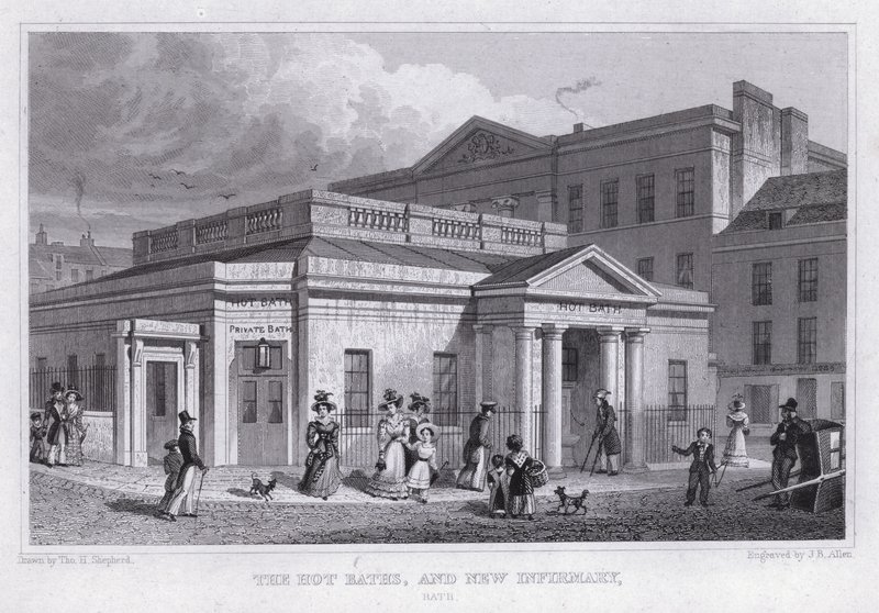 The Hot Baths a New Infirmary, Bath (rytina) od Thomas Hosmer Shepherd