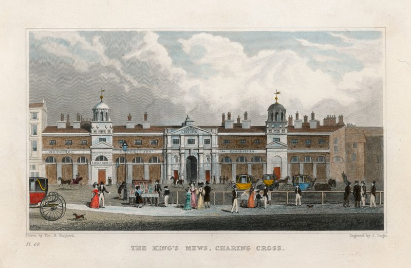 The Kings Mews, Charing Cross. Dočasný domov Zvěřince Edwarda Crosse od Thomas Hosmer Shepherd