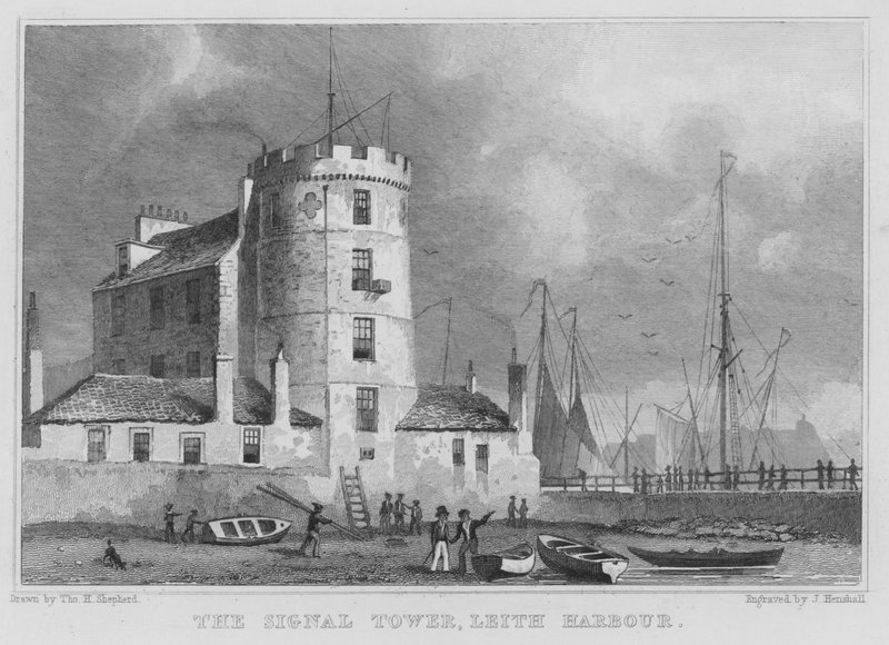 Signální věž, Leith Harbour (rytina) od Thomas Hosmer Shepherd