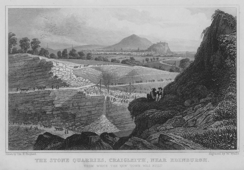 Kamenolomy, Craigleith, poblíž Edinburghu (rytina) od Thomas Hosmer Shepherd