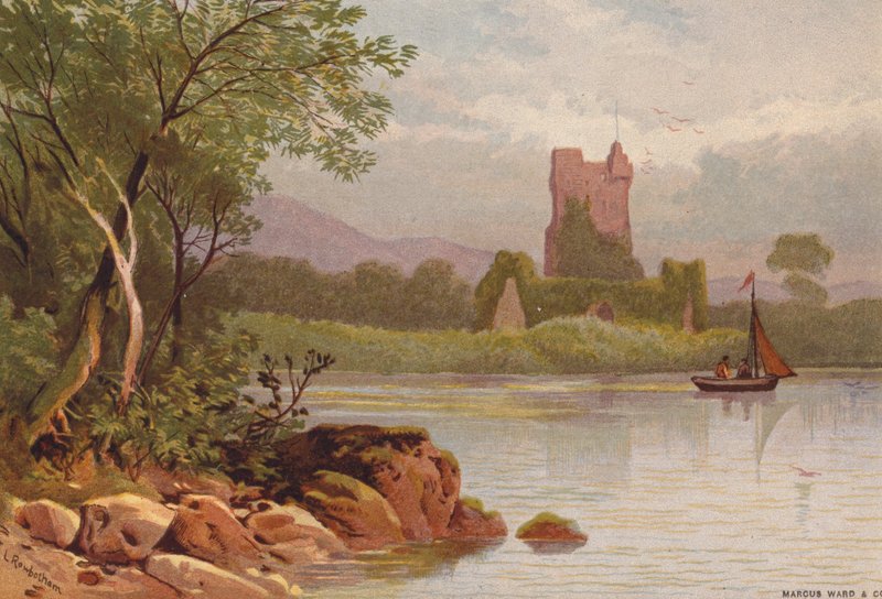 Killarney Lakes, Ross Castle (barevné lito) od Thomas Leeson the Elder Rowbotham