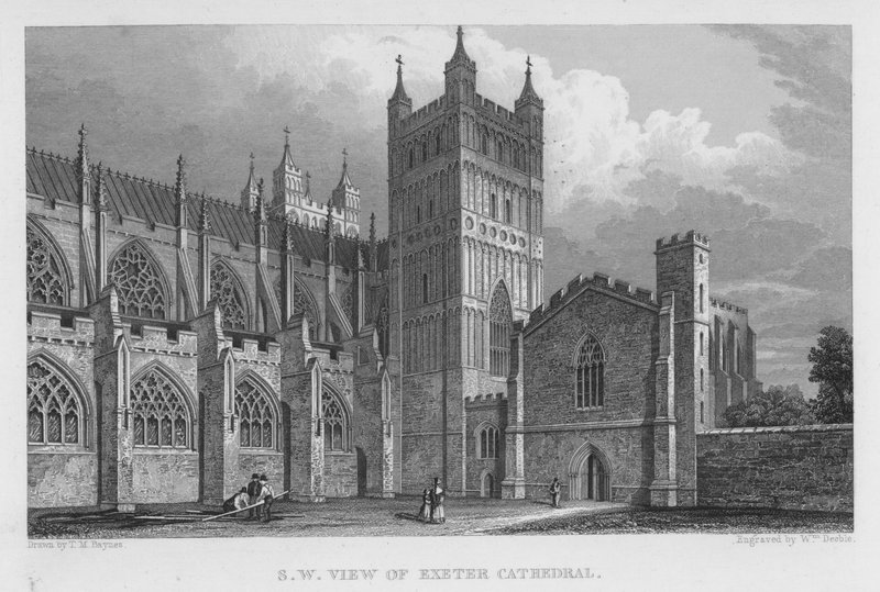 South West View of Exeter Cathedral (rytina) od Thomas Mann (after) Baynes