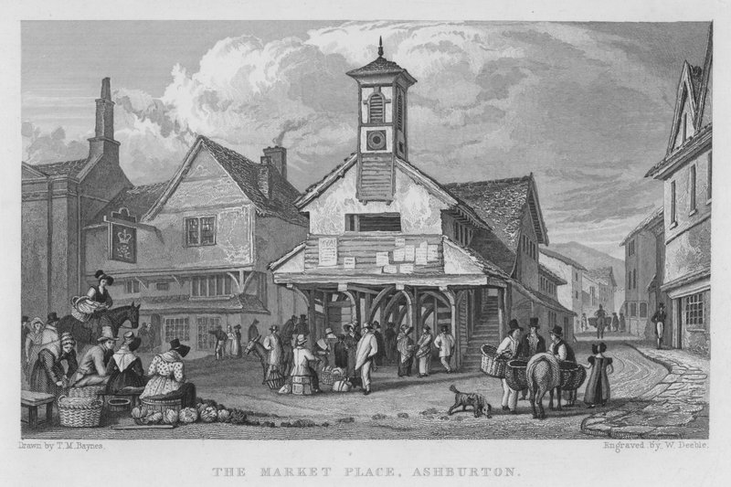 The Market Place, Ashburton (rytina) od Thomas Mann (after) Baynes
