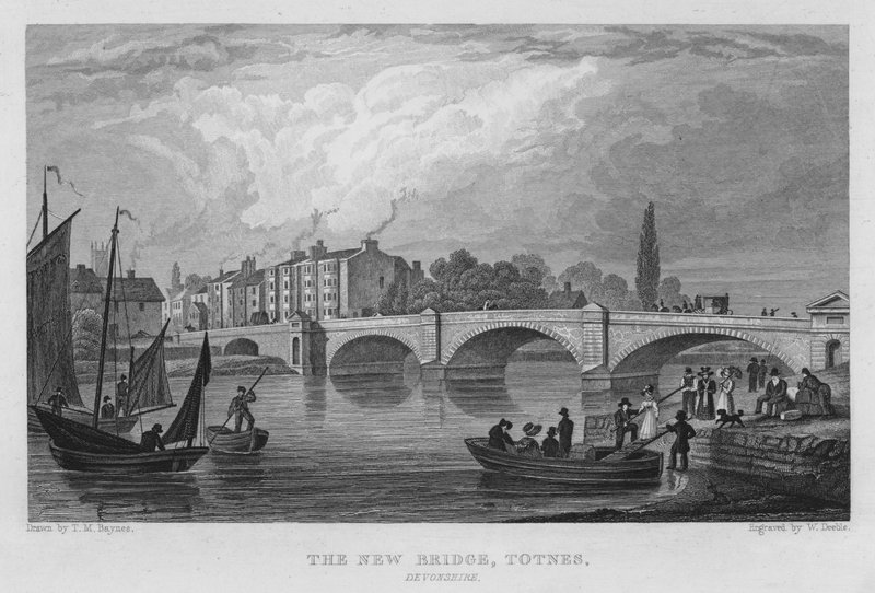 The New Bridge, Totnes, Devonshire (rytina) od Thomas Mann (after) Baynes