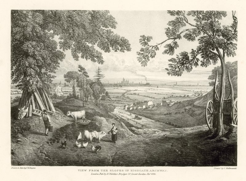 Pohled ze svahů Highgate Archway od Thomas Mann Baynes