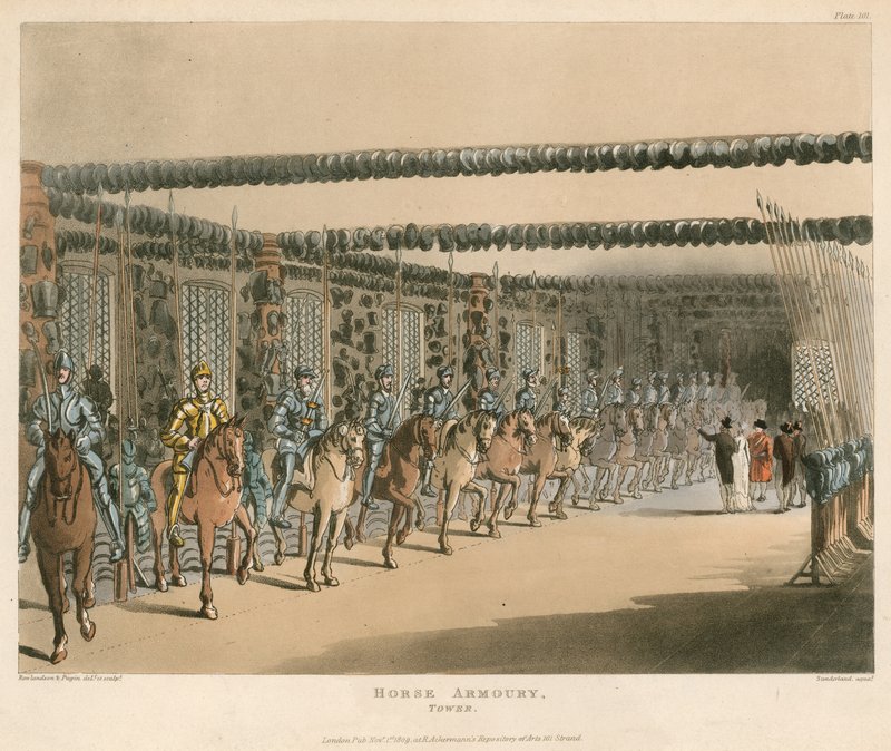 Koňská zbrojnice v Tower of London od Thomas Rowlandson