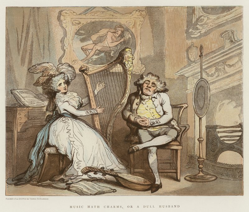 Music Hath Charms aneb nudný manžel (chromolitho) od Thomas Rowlandson