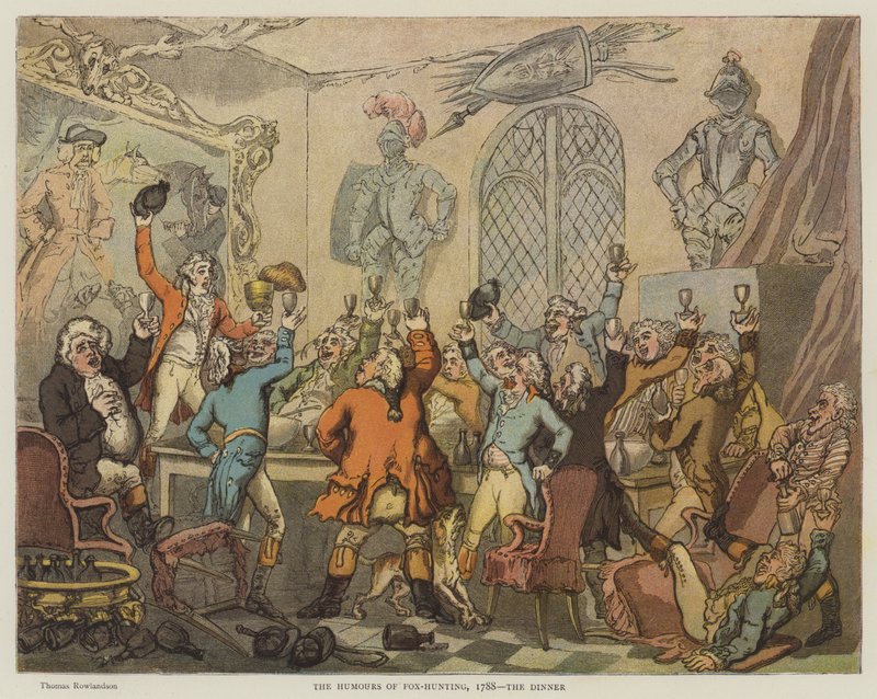 Humours of Fox-Hunting, 1788, večeře (chromolitho) od Thomas Rowlandson