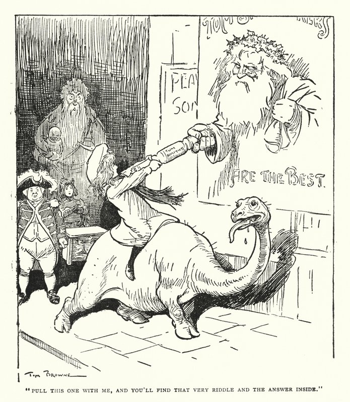 "Vytáhněte si se mnou tuto a najdete v ní právě tuto hádanku a odpověď." (litografie) od Tom Browne