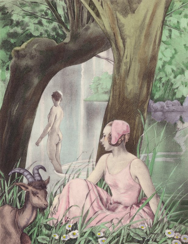Brunelleschiho ilustrace pro Contes et Nouvelles de La Fontaine (barevná litografie) od Umberto (after) Brunelleschi