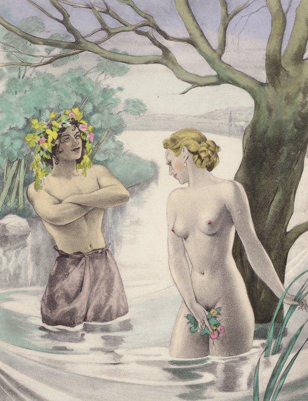 Brunelleschiho ilustrace pro Contes et Nouvelles de La Fontaine (barevná litografie) od Umberto (after) Brunelleschi