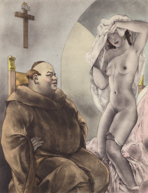 Brunelleschiho ilustrace pro Contes et Nouvelles de La Fontaine (barevná litografie) od Umberto (after) Brunelleschi