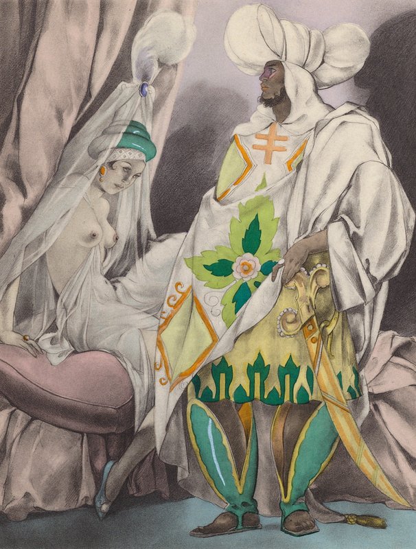 Brunelleschiho ilustrace pro Contes et Nouvelles de La Fontaine (barevná litografie) od Umberto (after) Brunelleschi