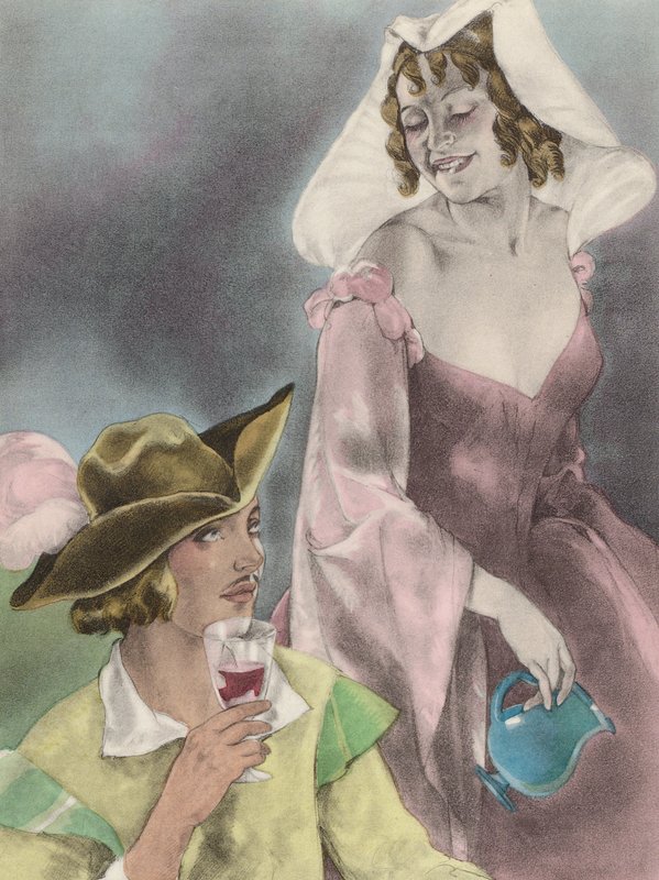 Brunelleschiho ilustrace pro Contes et Nouvelles de La Fontaine (barevná litografie) od Umberto (after) Brunelleschi