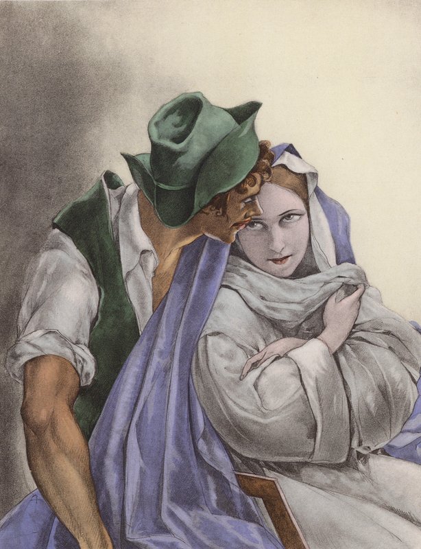 Brunelleschiho ilustrace pro Contes et Nouvelles de La Fontaine (barevná litografie) od Umberto (after) Brunelleschi