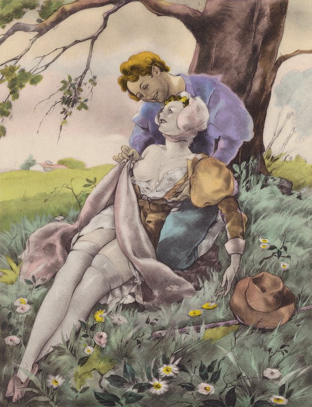 Brunelleschiho ilustrace pro Contes et Nouvelles de La Fontaine (barevná litografie) od Umberto (after) Brunelleschi