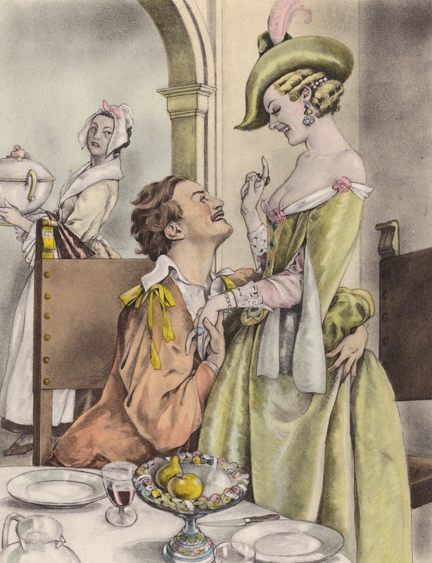 Brunelleschiho ilustrace pro Contes et Nouvelles de La Fontaine (barevná litografie) od Umberto (after) Brunelleschi